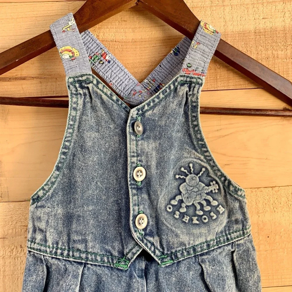 VTG RARE Oshkosh Vestbak Bubble Overalls 12mo Open Button Front Embossed 3D Logo